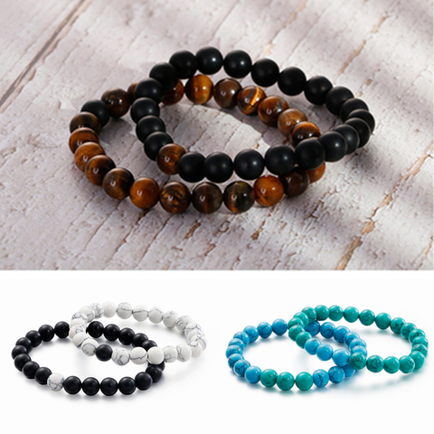 2Pcs/Set Couples Distance Bracelet Men Tiger eyes Classic Natural Stone Beaded Buddha Bracelets Women Charm Friendship Pulseras ► Photo 1/6