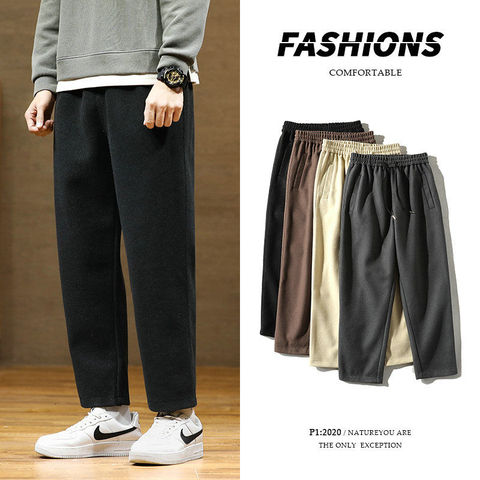 Autumn And Winter Woolen Pants Men's Fashion Retro Casual Pants Men Streetwear Wild Loose Korean Style Straight Trousers Mens ► Photo 1/6