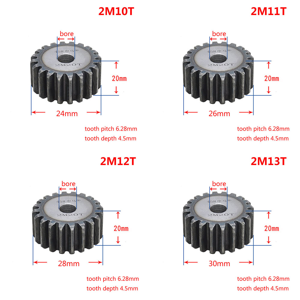2M10T-2M40T 45# Steel Spur Gear Metal Module 2 Moter Gear Wheel 10-40 Tooth 