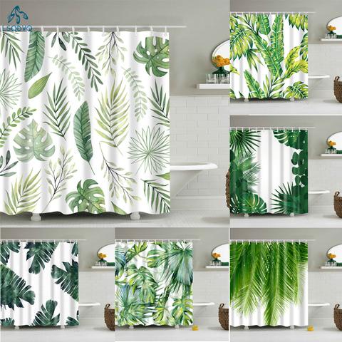 Tropical Green Plant Leaf Palm Cactus Shower Curtains Bathroom Curtain Frabic Waterproof Polyester Bathroom Curtain with Hooks ► Photo 1/6