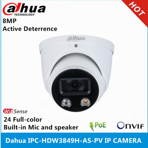 Dahua 4K IP Camera IPC-HDW3849H-AS-PV 8MP 24 Hours Full-Color Active Deterrence Fixed-Focal Eyeball WizSense Network Camera ► Photo 1/3