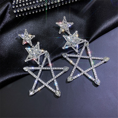 FYUAN Three Pentagram Crystal Drop Earrings for Women Bijoux Shiny Rhinestone Dangle Earrings Statement Jewelry Gifts ► Photo 1/6