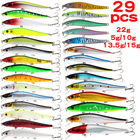 29pcs Mixed Sinking Floating Minnow Fishing Lure Hard Artificial Crank Baits 3D Eyes Wobblers Crankbait treble hooks bass pesca ► Photo 1/6