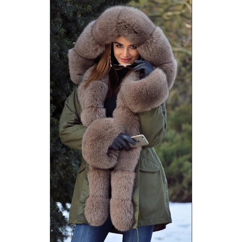 Tatyana Women Real Fur Parka Coat Fox Fur Collar And Cuff Women's Parkas Thick Winter Warm Natural Fur Jacket Long Fox Fur Coats ► Photo 1/6