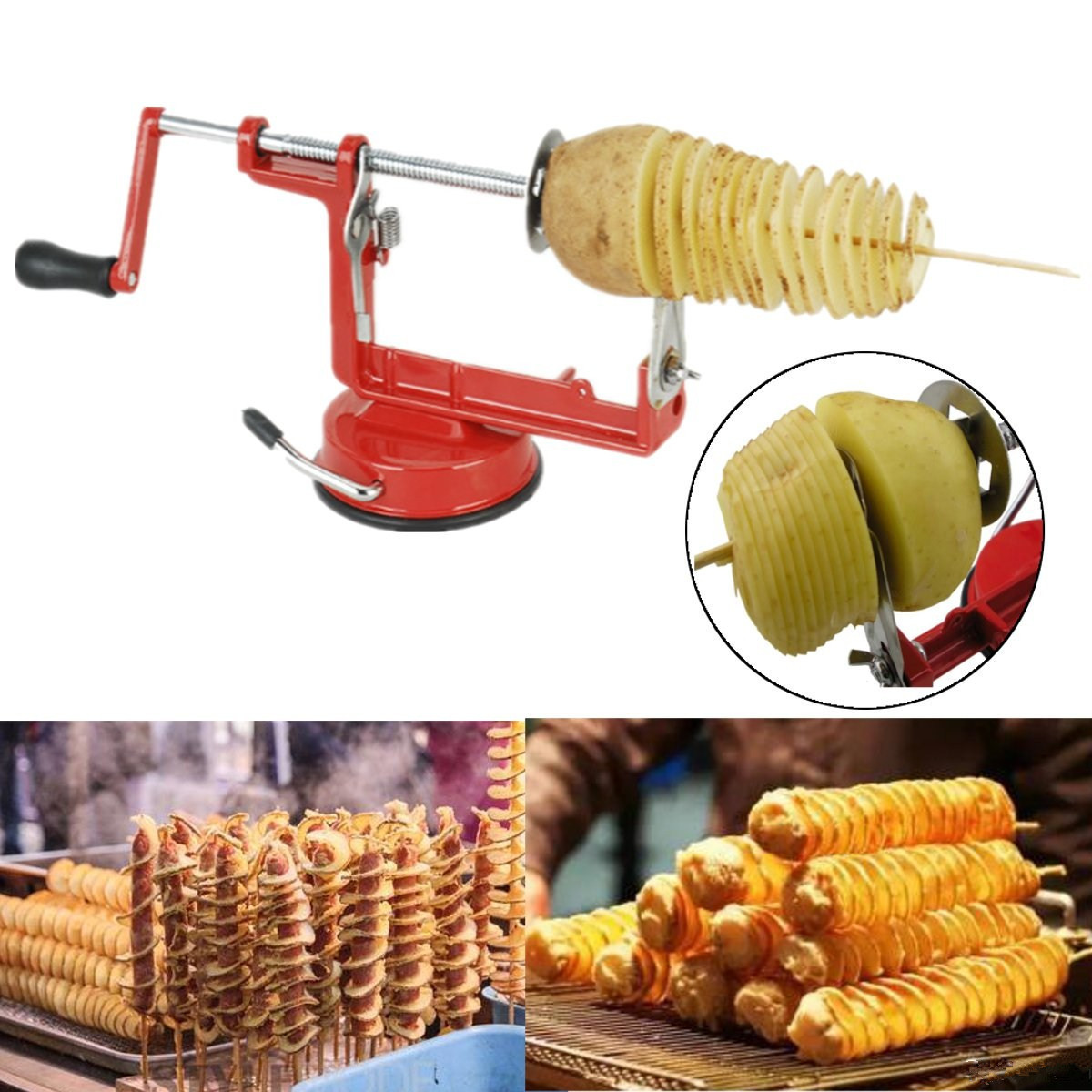 Potato Spiral Cutter Manual Roller Twist Shredder Grater 