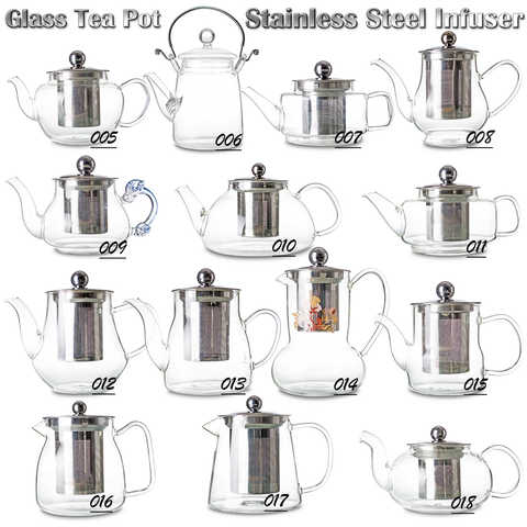 Kinds of Heat-Resisting Clear Glass Teapot w/ Stainless steel Infuser ► Photo 1/6
