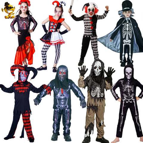Halloween Boy Girl Evil Skeleton Costume Masquerade Purim Carnival Party Cosplay Kids Evil Clown Clothes Halloween Costumes ► Photo 1/6