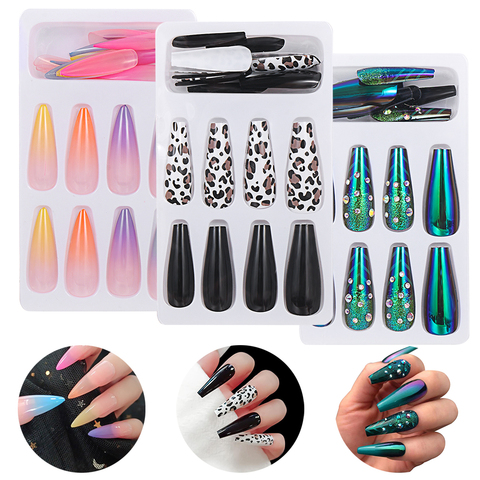 24Pcs Fashion False Nails Acrylic Gel Full French Fake Nails Cover Art Tips  Tool