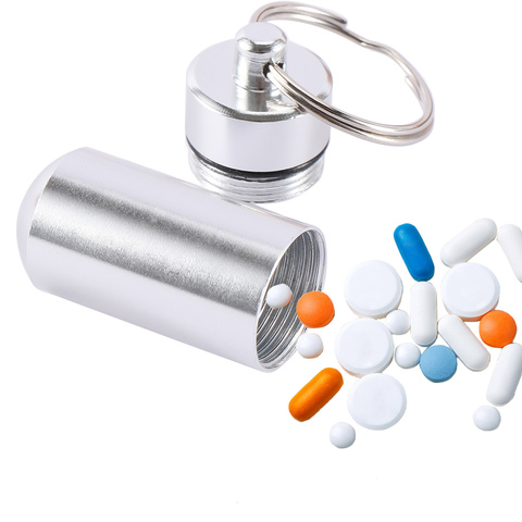 High Quality Medicine Bottle Storage Boxes Keychain Case Container Waterproof Holder Aluminum Drug Pill Box Portable Pill Bottle ► Photo 1/6
