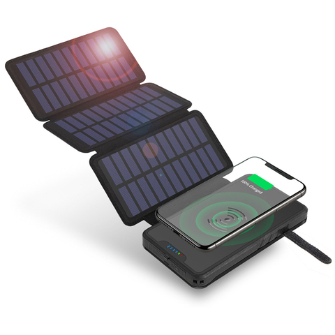 20000mAh Foldable Solar Power Bank Qi Wireless Charger For iPhone Samsung Xiaomi Powerbank Waterproof Poverbank with Flashlight ► Photo 1/6