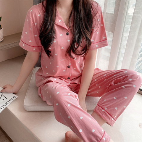 Pyjamas women short sleeve long pant summer sleepwear pajamas set cute cartoon cotton pijamas suit new home clothes 15 styles ► Photo 1/6