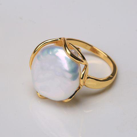 BaroqueOnly Natural freshwater Baroque pearl ring retro style 14K notes gold retro style irregular shaped button ring RFD ► Photo 1/6