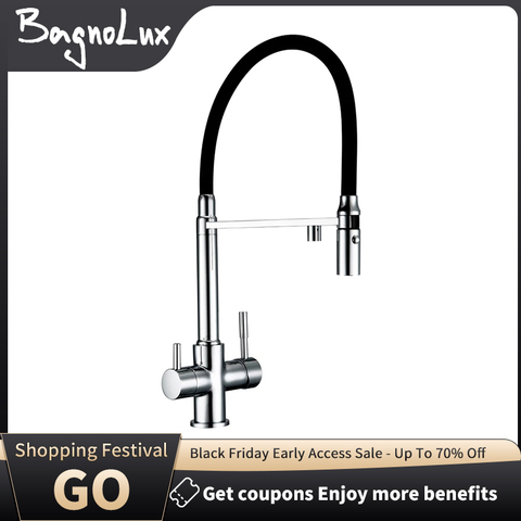 Bagnolux Copper Kitchen Faucets Chrome Kitchen Sink Black hose  Mount Pull Down Dual Sprayer  Nozzle  Mixer Water Taps ► Photo 1/6
