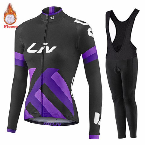 Liv Pro Team-Female Cycling Suit 2022 Winter Black Pants Set Jersey Ciclismo 20D Thermal Fleece  Clothing Women Fashion ► Photo 1/6