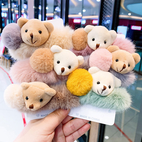 Cute Plush Bear Hair Rope Fashion Newest Women Hair Scrunchie Girls Elastic Hair Band Hair Ring Ponytail Holder Hair Accessories ► Photo 1/6