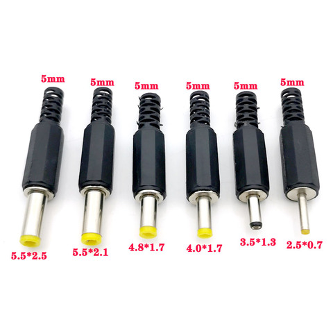 10Pcs 5.5x2.5 5.5x2.1 4.8x1.7 4.0x1.7 3.5x1.35 2.5x0.7mm Male DC Power Plug Connector 180 degree Plugs ► Photo 1/2