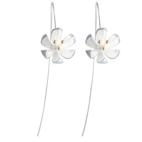 925 Sterling Silver Flower Earings Elegant Lotus long Drop Earring For Women Fashion Brincos Grandes Fine Jewelry pendientes ► Photo 1/6