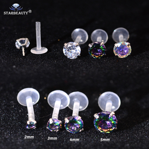 2Pcs  Rainbow Clear AB Zircon Bioplast Labret Monroe Lip Stud Ear Cartiliage Tragus Helix Piercing stud Ring 16g Body Jewelry ► Photo 1/6