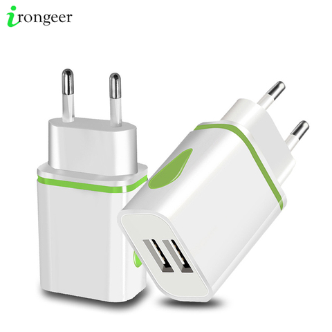 USB Charger Dual 2 port EU 5V 2A Travel Wall Adapter LED Light Mobile Phone usb charger For iPhone 11 Pro Max Samsung Huawei LG ► Photo 1/6