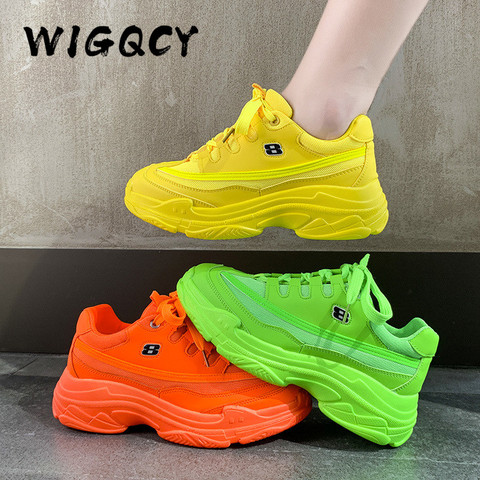 New Designer Sneakers Women Platform Casual Shoes Fashion Sneakers Platform Basket Femme Yellow Lace-Up Casual Chunky Shoes 41 ► Photo 1/6