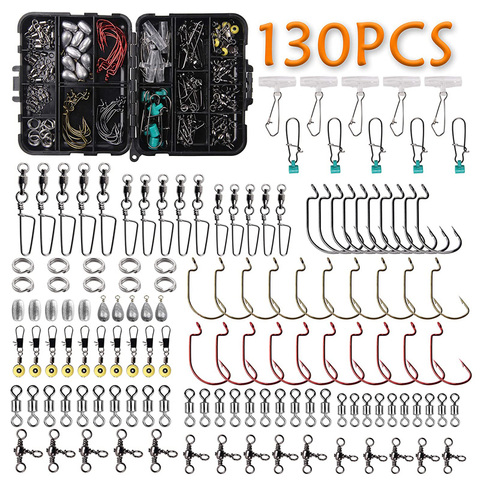 130Pcs/box Fishing hooks Kit  with Casting Sinkers Fishing Swivels Snaps sinker Sliders Split Ring for fishing accessories ► Photo 1/6