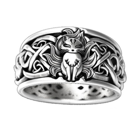 Nine Tails Fox Design Ancient Mythology Style Ring Old Silver Color Vintage Ring Male's Birthday Gifts Jewelry Bijoux ► Photo 1/6