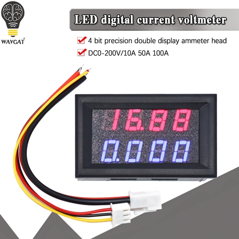 WAVGAT 0.28 Inch Digital DC Voltmeter Ammeter 4 Bit 5 Wires DC 200V 10A Voltage Current Meter Power Supply Red Blue Dual Display ► Photo 1/6