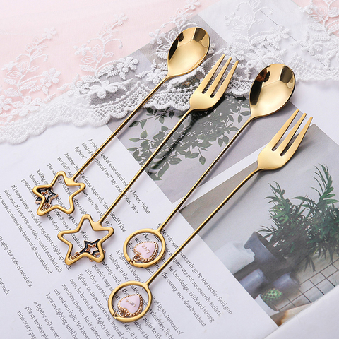 304 Stainless Steel Coffee Spoon watermelon ice cream spoon Tea Spoon Dessert Spoon Fork With Pretty Pendant Creative Tableware ► Photo 1/6