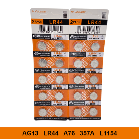 10pcs/1card AG13 Coin Battery Cell 1.55V AG 13 LR44 357 357A A76 L1154 GPA76  Alkaline Button Batteries For Watch Electronic Rem ► Photo 1/5