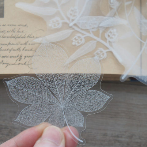 38pcs  White Plant Leaves Style Transparent Sticker Scrapbooking DIY Gift Packing Label Gift Decoration Tag ► Photo 1/6