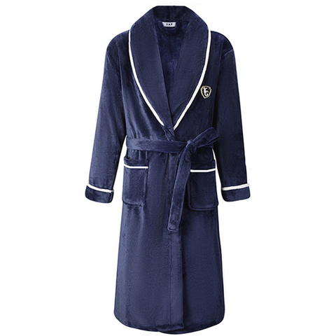 Autumn/Winter Men Nightgown Kimono Bathrobe Gown Coral Fleece Negligee V-neck Intimate Lingerie Solid Colour Sleepwear ► Photo 1/6