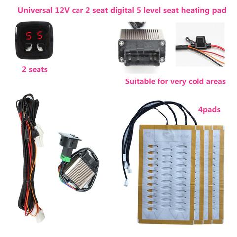Universal 12V 2 Seats 4 Pads Alloy wire Heated Seat Heater heating 12 V Pads Digital 5 Level Switch Winter Warmer Seat Covers ► Photo 1/6