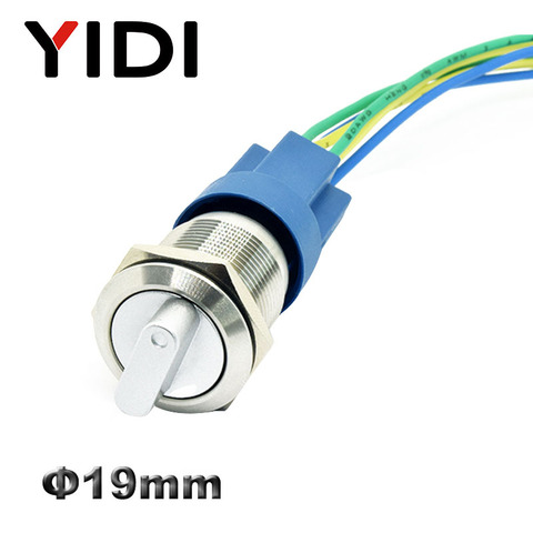 YIDI 19mm Metal Selector Rotary Switch 2 3 Position Push Button Switch 1NO1NC DPST Knob Switch Latching ON OFF with Harness ► Photo 1/6