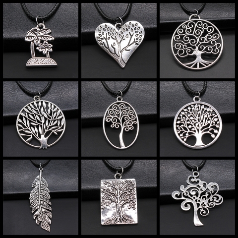 Vintage Women Jewelry Gift Tree Leaf Branch Pendant Necklace Tree Of Life Necklace Black Leather Chain Necklace ► Photo 1/1