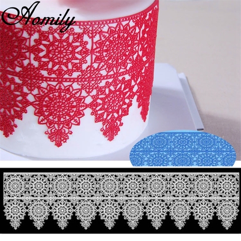 Aomily 39.5*11cm Lace Art Flower Wedding Cake Silicone Lace Fondant Mold Mousse Sugar Craft Icing Mat Pad Pastry Baking Pad Tool ► Photo 1/6