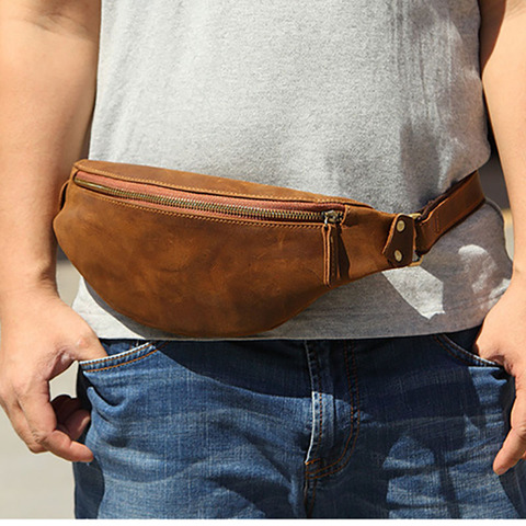 Genuine Crazy Horse Leather Waist Packs For Men mini Travel Fanny Pack Belt bag Male Small Waist Bag Phone Pouch Men Summer bag ► Photo 1/6