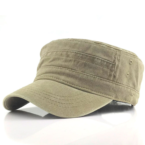 Classic Vintage Flat Top Mens Washed Caps Hat Adjustable Fitted Thicker Cap Military Hats For Men Casquette gorra hombre ► Photo 1/6