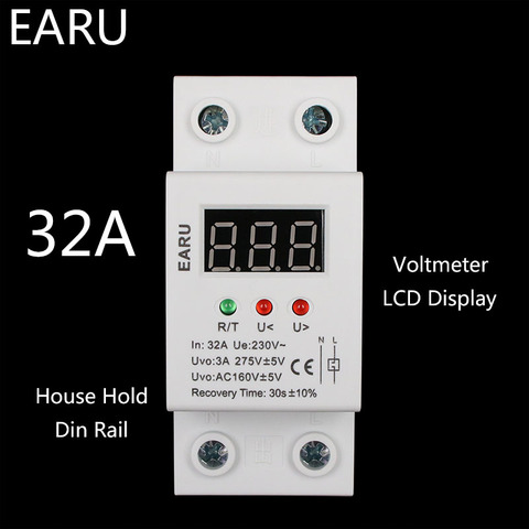 32A 40A 50A 63A 220V Auto Reconnect Over Voltage Under Voltage Protection Protective Device Relay With Voltmeter Voltage Monitor ► Photo 1/6