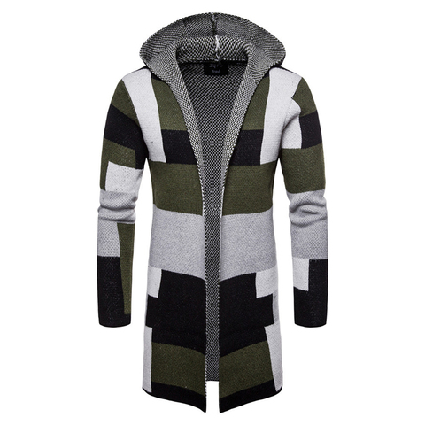 cardigan male autumn Hooded cardigan knitted long coats men Hip hop spell colour casual fashion Slim cloak man ► Photo 1/4