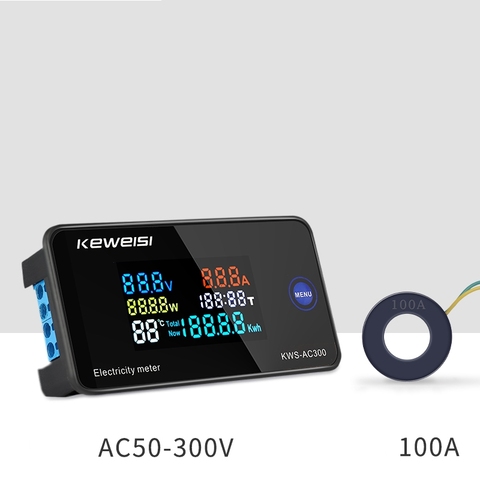 AC 110V 220V 50V~300V 100A Digital Ampermeter Power Energy Voltmeter Ammeter Voltage Watt Kwh temperature Meter Time Split CT ► Photo 1/6