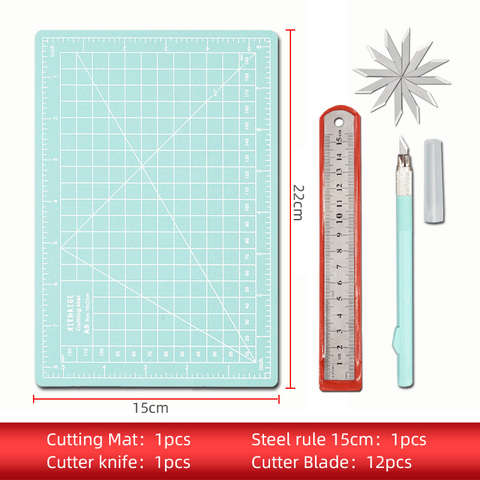 A5 PVC Manual Cutting Mat Set Cut Pad Patchwork Metal Ruler Engraving Pen Knife Tool Set Double-sided Self-healing Cutting Board ► Photo 1/6