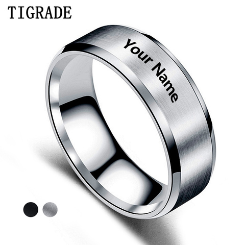 Tigrade Unique Rings Titanium 8mm Name date Writing Engraved With Your Name Texts Signature Handwriting Men Women Unisex Rings ► Photo 1/6