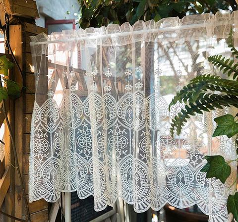 1pcs Rod Pocket Short Curtains for Kitchen Valance Romantic Roman Embroidery Lace Bottom Cafe Decoration DL-wp022C ► Photo 1/6