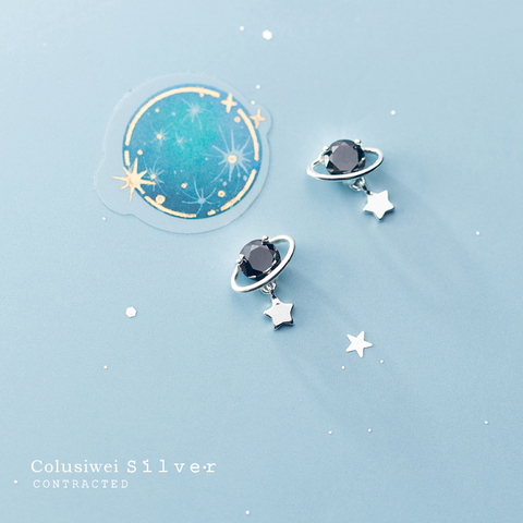 MODIAN New Black Crystal Planet Stud Earring for Women Authentic 925 Sterling Silver Starry Sky Ear Pin Korea Style Fine Jewelry ► Photo 1/4