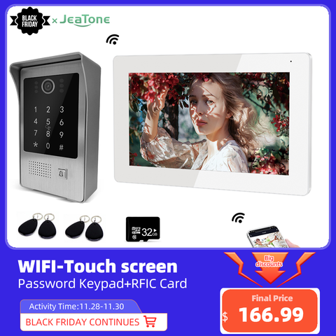 Jeatone TUYA 7”IP WIFI wireless Video Intercom for home Monitor Motion Detection Doorbell outdoor unitd with Keypad/RFIC cards ► Photo 1/6