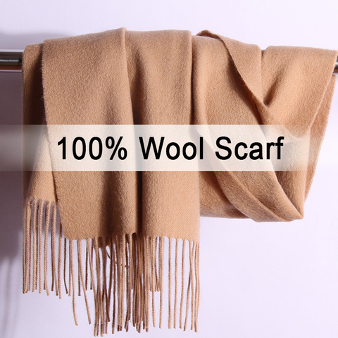 Winter 100% Pure Wool Scarf Neck Warmer Women Echarpe Wrap with Tassel Pashmina Foulard Femme Merino Cashmere Scarves for Ladies ► Photo 1/6