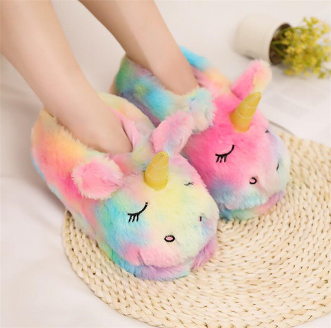 Women Winter Home Slippers Furry Unicorn Slippers Cute Cartoon Slides Snug Bedroom Slides Warm Cotton Slippers Indoor Slippers ► Photo 1/6