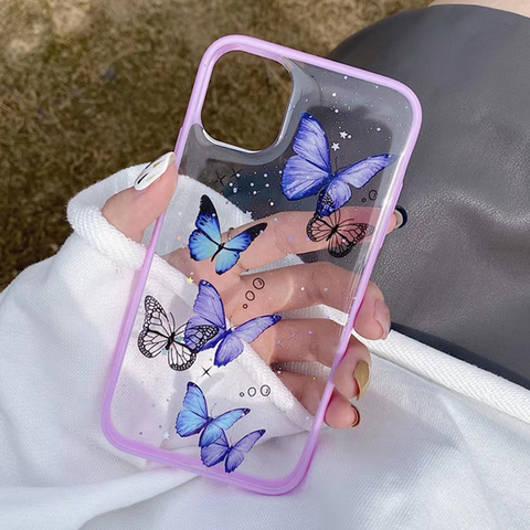 Buy Online Cute Cartoon Laser Card Butterfly Phone Case For Iphone 12 Pro 11pro Max Xs Max Xr X 7 8plus Pink Purple Glitter Clear Tpu Cover Alitools