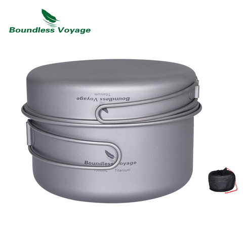 Boundless Voyage Outdoor Titanium Pot Pan Set with Folding Handles Camping Hiking Picnic Ultralight Bowl Plate 1000 500 ml ► Photo 1/1