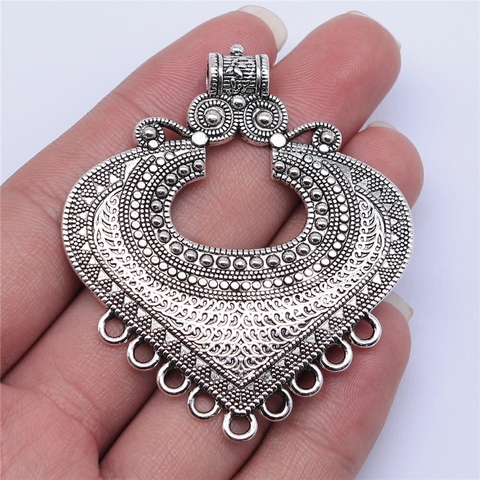 WYSIWYG 1pcs 61x53mm Antique Silver Color Heart-Shaped Necklace Connector For Jewelry Making DIY Jewelry Findings ► Photo 1/2